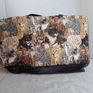 Large Overnight Travel Tote Bag Kitty Cat Cats all over double sided pleather